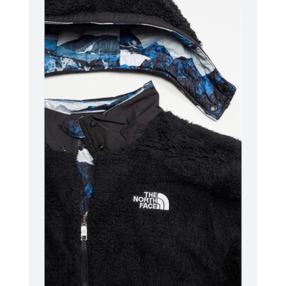 The North Face KidsReversible Fuzzy Fleece Jacket Mountain Print Hood Black14/16